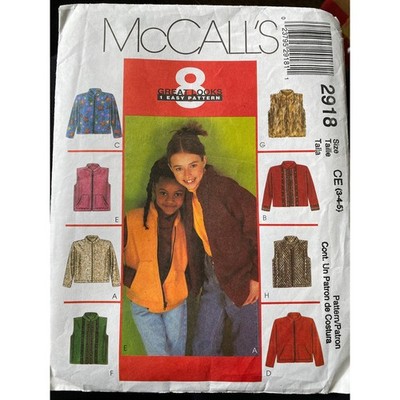 McCalls 2918 Girls Jacket & Vest Sewing Pattern Uncut