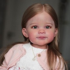 30" Reborn Doll Toddler Girl with Rooted Long Hair, Painted Vinyl Cloth Body