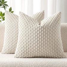 MIULEE Pack of 2 Decorative Throw Pillow 18 x 18 (Pack 2), Cream White 