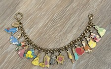 Disney Charm Bracelet w/ 16 Enameled Cloisonn...
