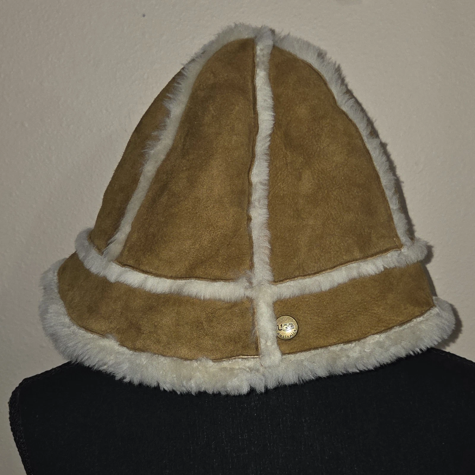 Ugg Brown Shearling Sheepskin Panel Bucket Hat One Size Winter