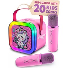 Kids Mini Karaoke Machine 20 Songs Bluetooth Speaker w/ 2 Microphones