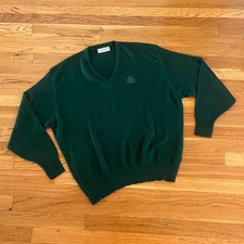 Vintage Dark Green Izod V-Neck Made in USA Acrylic Knit Sweater - Men's XL