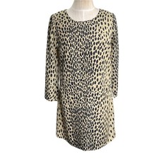 J Crew Womens Leopard Animal Print Shift Dress Pockets Tan Black Size 2