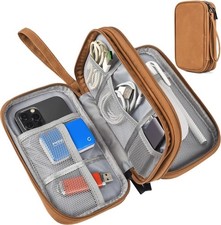 Electronic Organizer Travel Cable Accessories Case, L, Double Layer - Brown