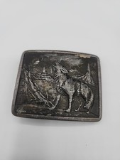 Howling Wolf Coyote Moon Pewter Belt Buckle 1970's Vintage