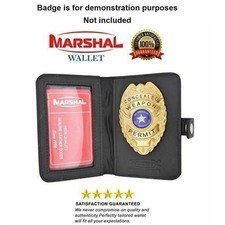 Genuine Leather Bifold Badge ID Holder with Snap Closure