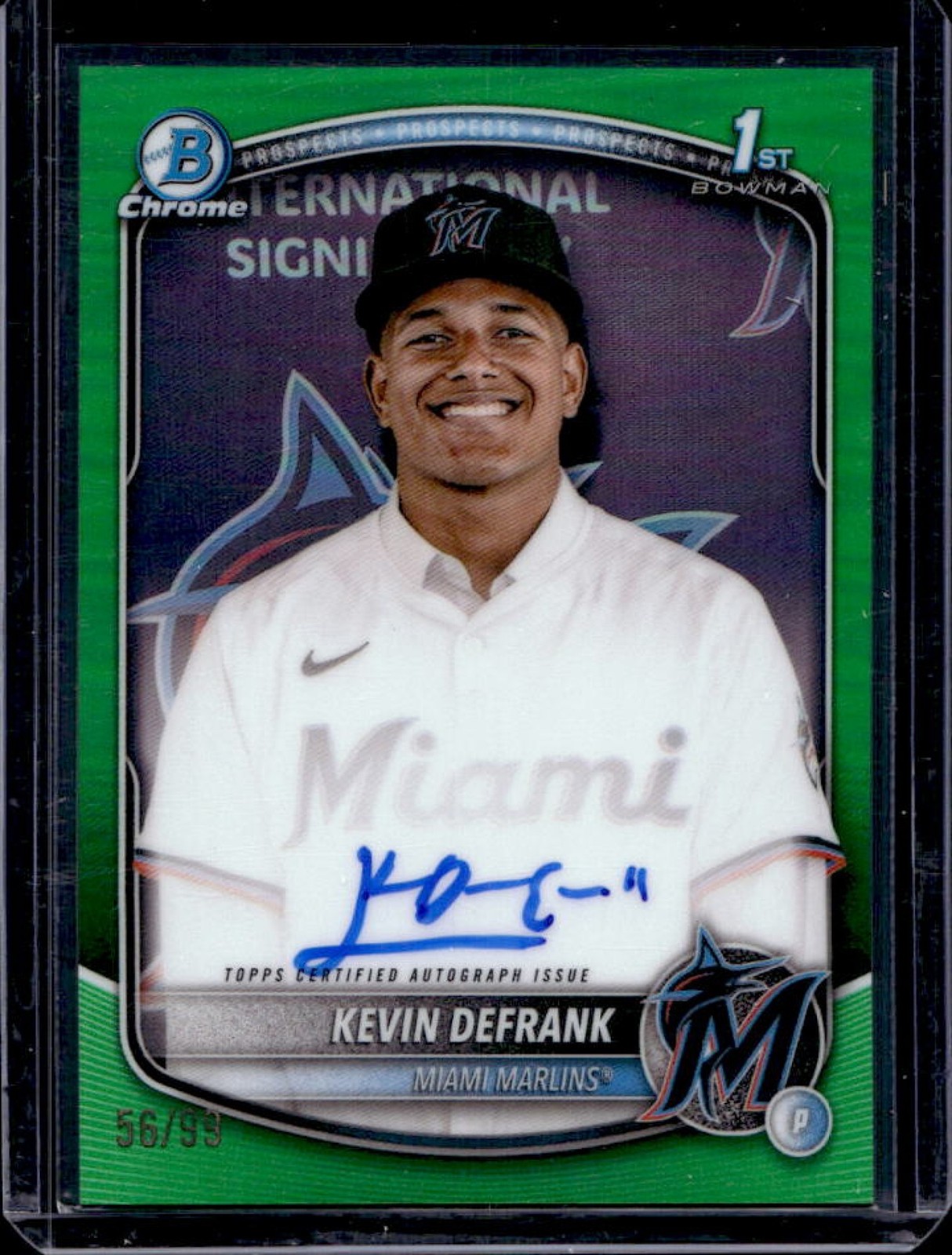 2025 Bowman Chrome Kevin Defrank Auto Green Refractor 1st #56/99
