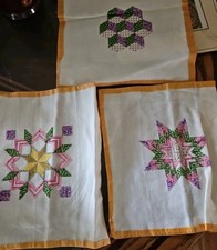 Vtg Lot Of 3 Completed Needlepoint Images On Canvas Unframed 11" X 10" Each B