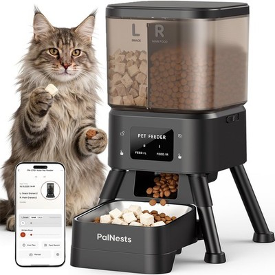 PalNests Automatic Cat Feeder, 4L Dual Hopper Smart WiFi Pet Food Dispenser w...