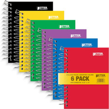 Better Office Products Fat Book Spiral Notebooks, 6 Pack, Small Notebooks with P