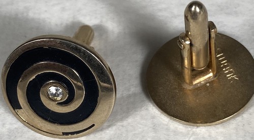 Vintage Swank mens cufflinks oval gold tone rhinestone with design - Picture 5 of 5