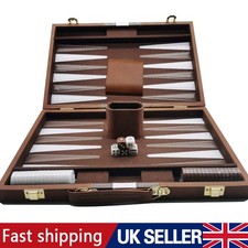 18in Backgammon Set Classic Board Game Premium Leather Case Portable Gift