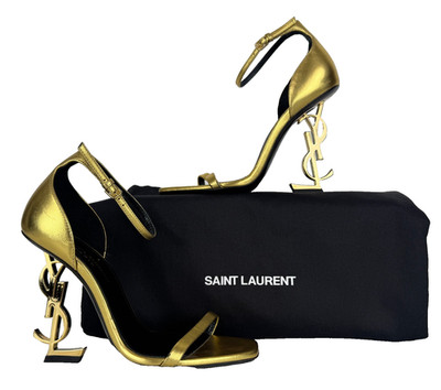 $1.5K Saint Laurent YSL Opyum 110 Gold Leather Heels 5 US 35 EU Shoes Bag Auth