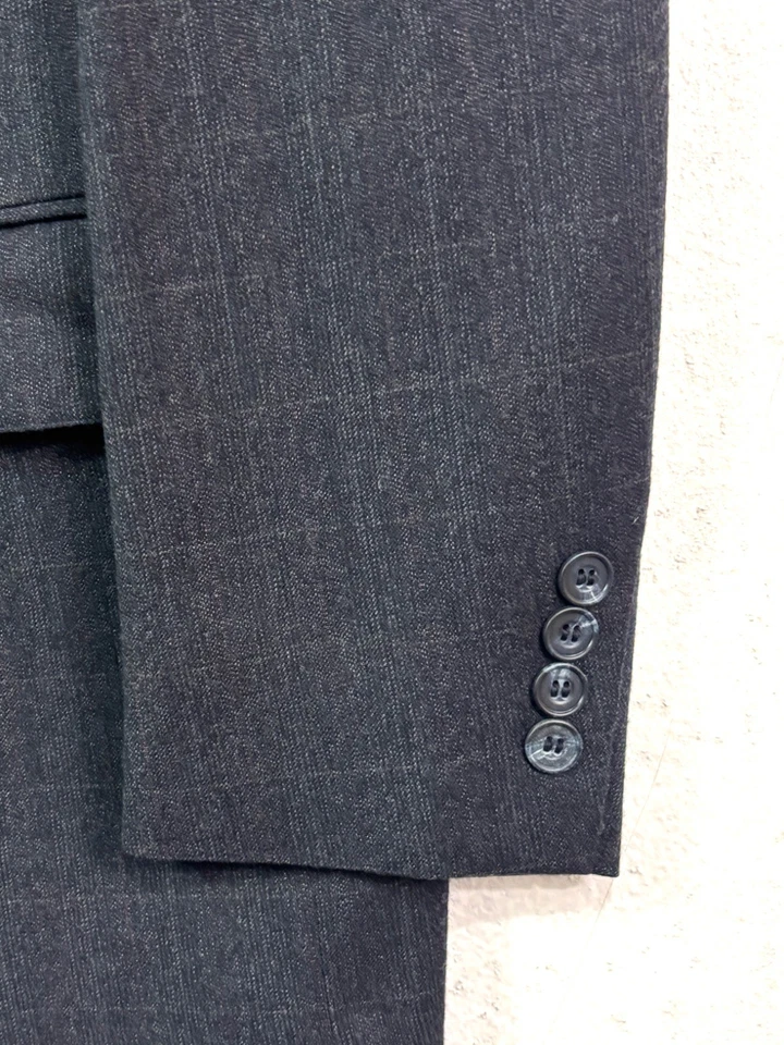 vtg 90s Cricketeer 42L 36x32 2pc Pant Suit Charcoal Windowpane Flannel Wool USA - Image 3 of 4
