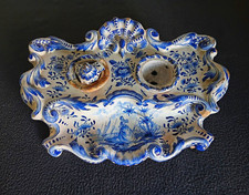 Antik Keramik Delft 18 Jhd. Barock Schreibtisch - Tinten- Schreibgarnitur