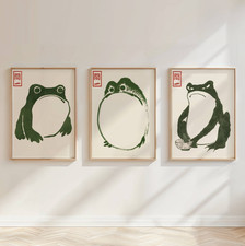 Japandi Frog Wall Art Set of 3 Wabi Sabi Neutral Minimalist Japanese Prints