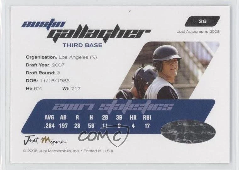 2008 Just Minors Just Auto Auto Austin Gallagher #26 Auto - Image 2 of 2