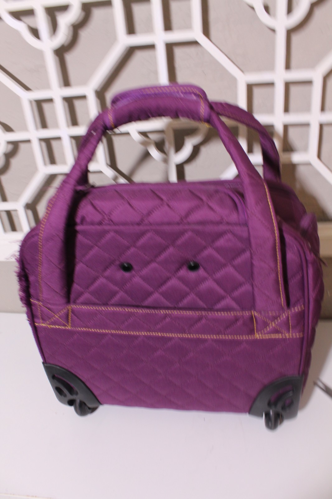 DELSEY PARIS Rolling Tote Bag Purple Quilted Under-Seater 2 Wheels Travel