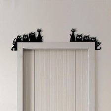 Metal Cat Door Topper, Door Frame Decor, Black Metal Wall Art, Modern Minimal...