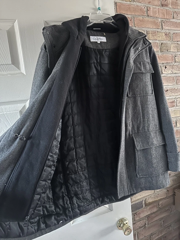 Calvin Klein Men’s Wool Blend Hooded Field Jacket Coat Gray Size L - Image 4 of 4