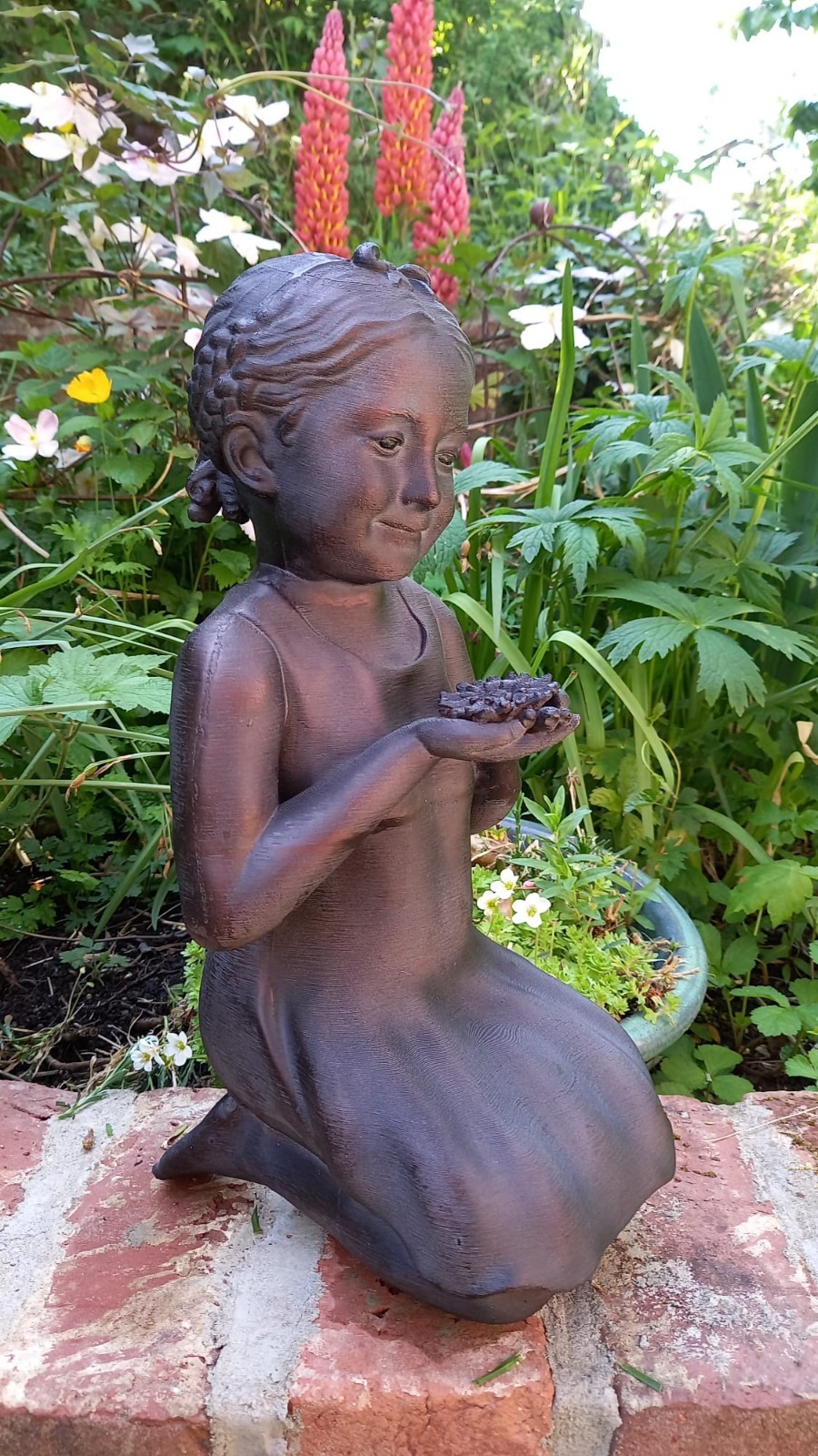 Inspirational Gifting Girl with Flower Garden Sculpture Polystone Resin Ornament, Brown - Image 2
