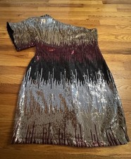 Bisou Bisou Michele Bohbot Mini Sewing One Shoulder Dress Multicolor Metallic 14