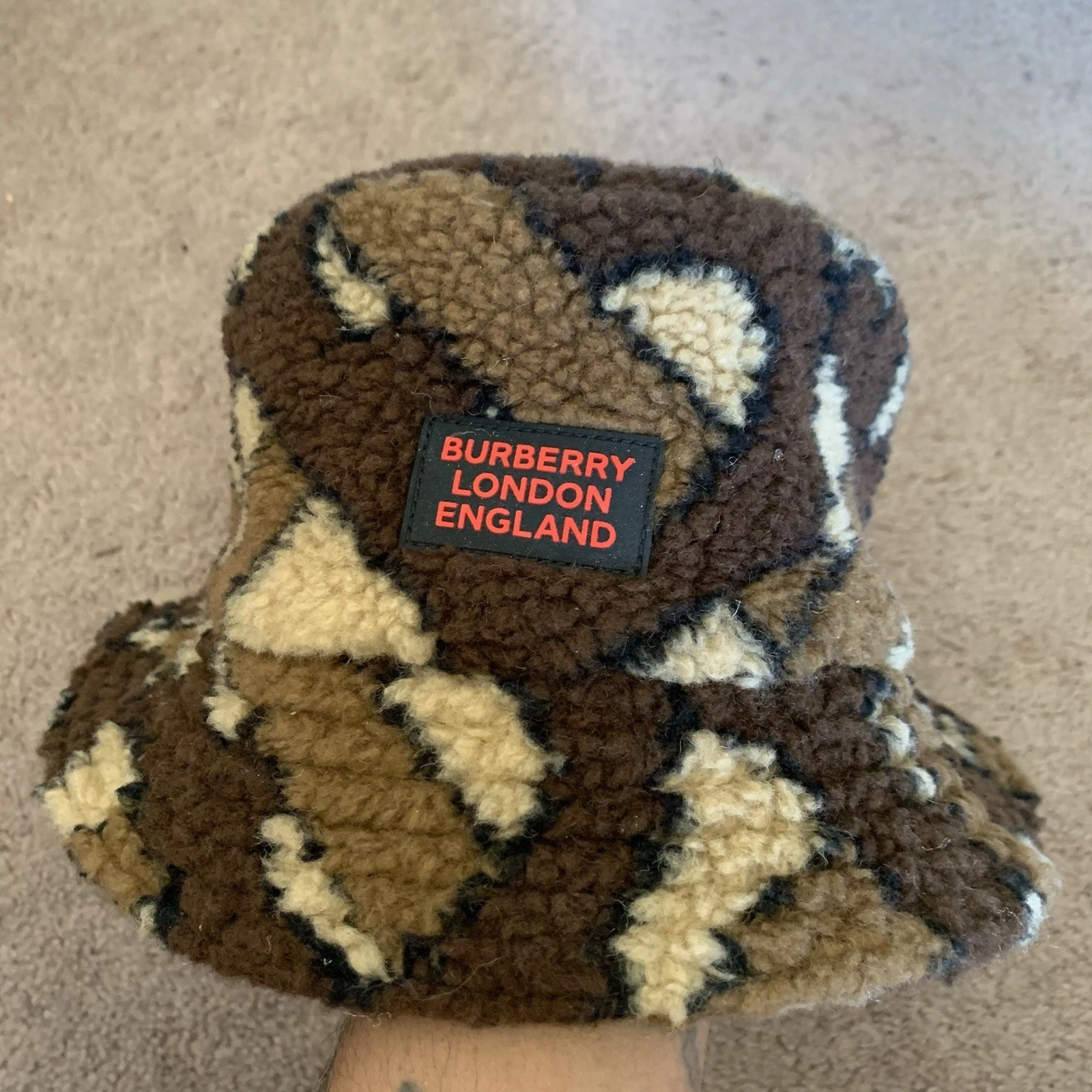 Burberry TB Monogram Fleece Bucket Hat Adult Size Large Mens