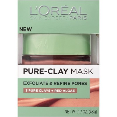 L'Oreal Pure-Clay Mask Exfoliate & Refine Pores 3 Pure Clays + Red Algae 1.7 Oz