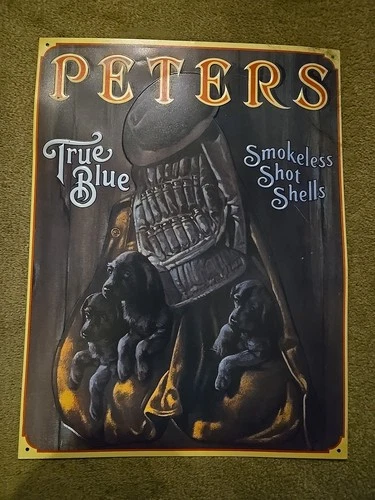 VINTAGE 1990 Peters True Blue Smokeless Shot Shells Metal Tin Sign Remington Gun