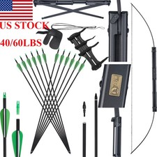 60" Archery Foldable Bow 40/60lbs RH Carbon Arrows Set for Hunting Shoot Target