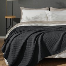 100 Cotton Waffle Weave Blanket Twin Size 66"x90" - Lightweight Washed Soft