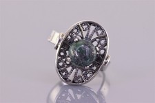 Sterling Silver Green Jasper Globe Oval Wavy Filigree Band Ring 925 Sz: 5