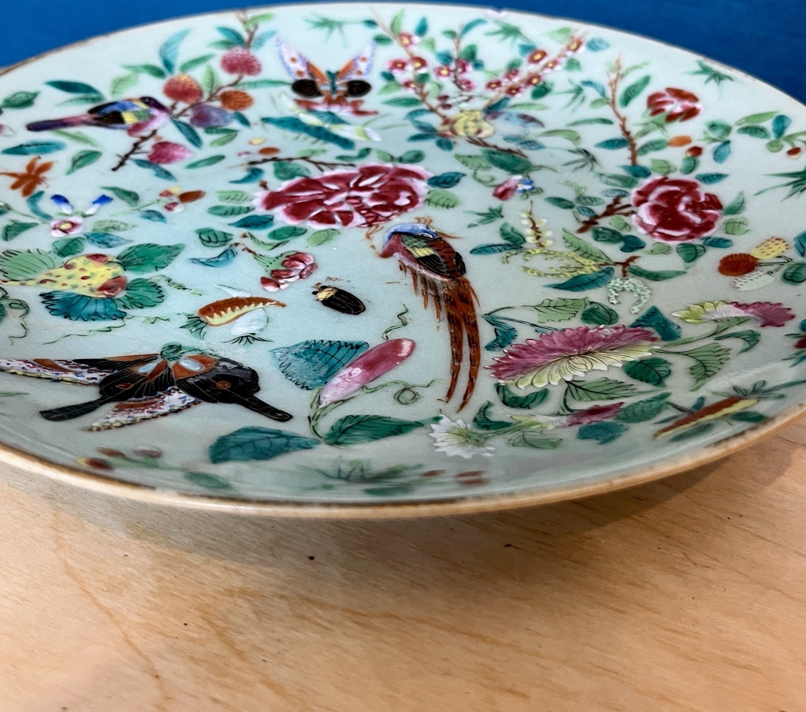 Antique Chinese Export Famille Rose Celadon Porcelain Plate 26cm 19th Century image 4
