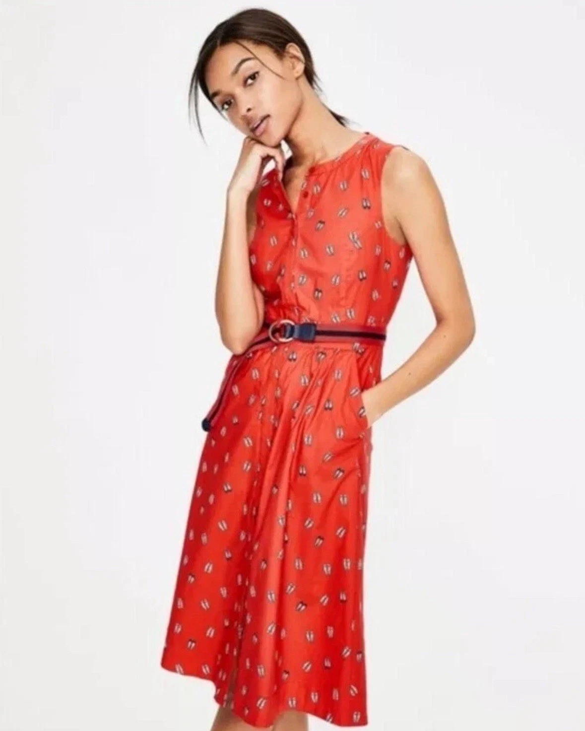 Boden Leila Red Shirt Dress Ballet Slipper Shoe Print Red Sz 6P Pockets $128 EUC
Opens in a new wind