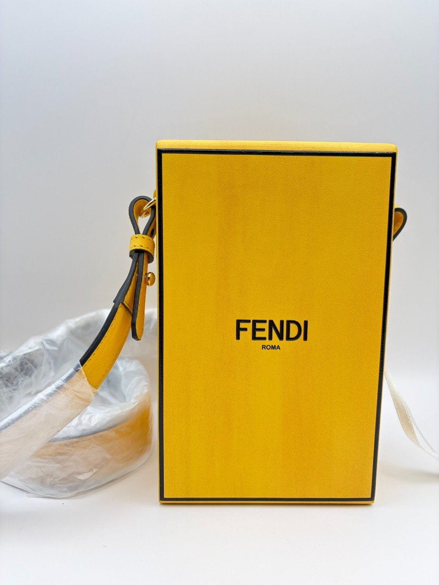 FENDI Vertical Box Yellow Leather Shoulder Crossbody Bag - New