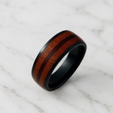 Stainless Steel Black Band With Wood Inlay, Size 8 Width 8mm