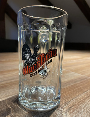 AuerBräu Bierkrug Glas mit Druck Rosenheim seit 1889/1890