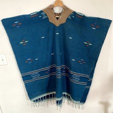 Vintage Heavy Wool Serape Poncho Southwestern Blanket Jacket 70s Boho Festival