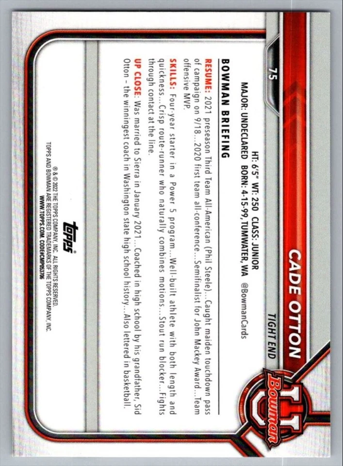 2021 Bowman University Cade Otton Washington Huskies #75 - Image 2 of 2