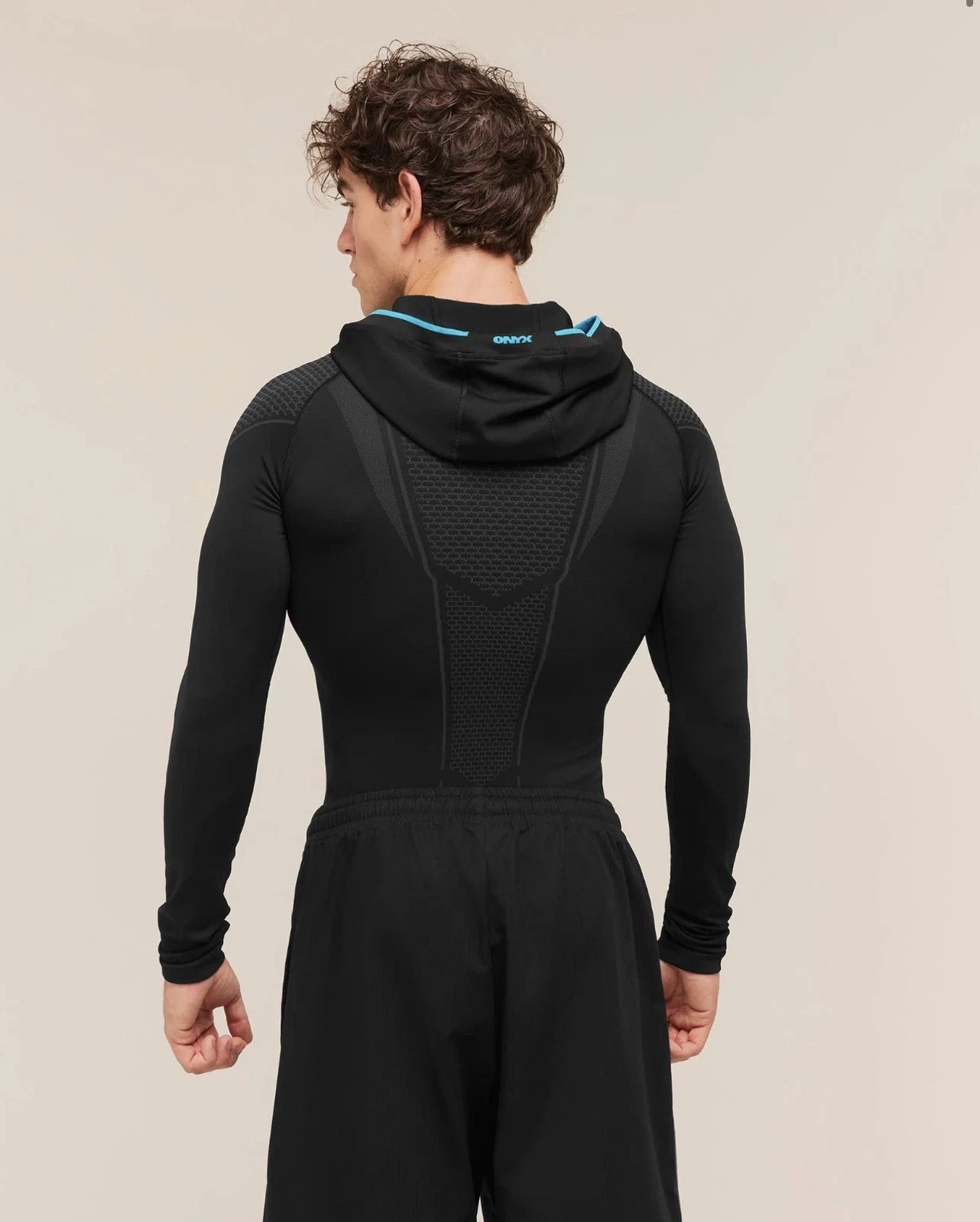 Gymshark Onyx V1 Hoodie - Black/Onyx Blue/Brand Blue - size LARGE ✅