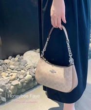 NWT COACH CV933 Teri Shoulder Bag In Signature Canvas Silver/Sand/Taupe     