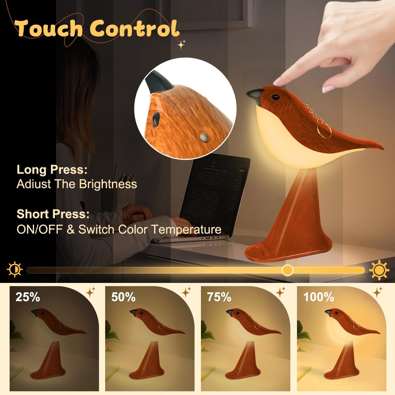 Lampe de table oiseaux design en finition dorée et alimentation USB - 4