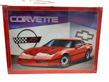 Chevrolet Corvette Metal Sign Plaque Red Corvette Graphic 1990s 17 X 12