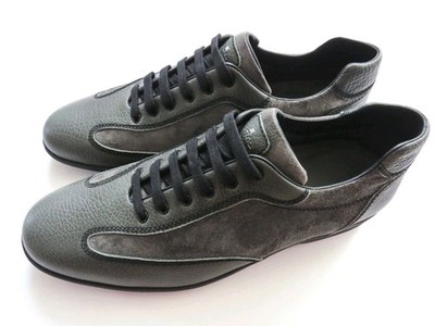 $1100 ARTIOLI Gray Grain Leather with Suede Sneakers Shoes 8.5 US 41.5 EU 7.5 UK