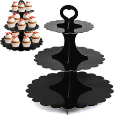 Cupcake Stand 3-Tier, 2-Pack Black Cardboard Dessert Display Tower
