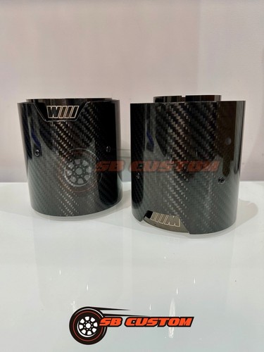 2 BMW BLACK WHITE CARBON EXHAUST TIPS 4” UNIVERSAL M140i,240,340,440,135,235,335 - Picture 2 of 5