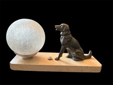 French Art Deco Mood Lamp - Marble Base with Spelter Golden Retriever Dog  