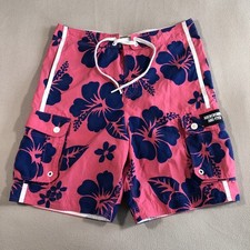 Abercrombie  Fitch Swim Trunks Mens L Pink Blue Floral Hawaiian Cargo Vintage