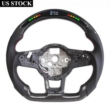 Led Carbon Fiber Flat Bottom Steering Wheel For Volkswagen Mk7 R Gti Golf 2013